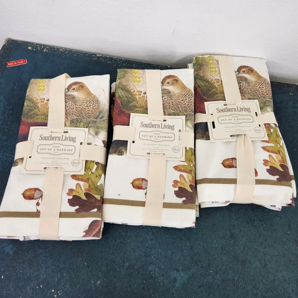 Southern Living Pheasant Set of Napkins 20X20 in. 100% Cotton 3 sets of 4 (12)